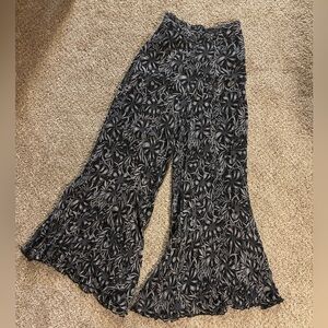 Anthropologie Black and Gray Floral Wide Leg Pants